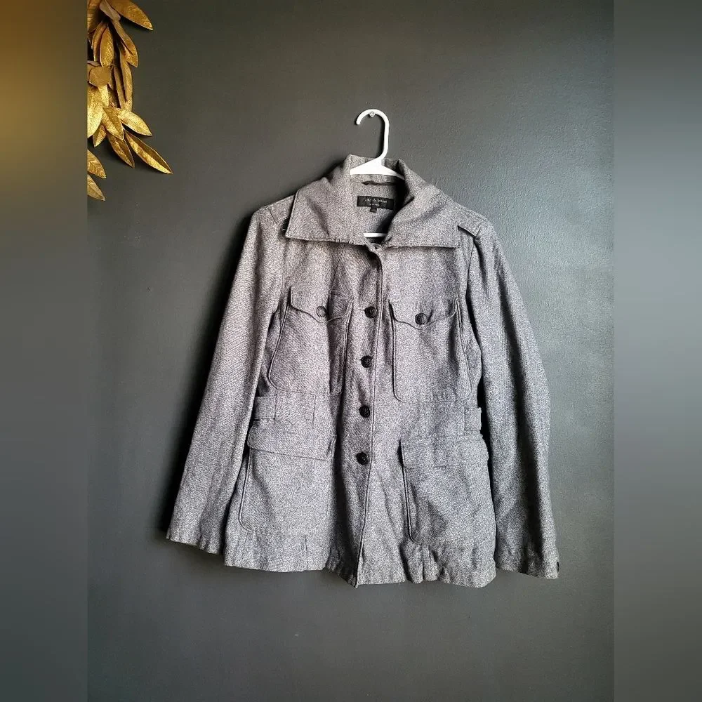 Vintage Rag & Bone Gray Black Utility Military Jacket Sz 8 Cotton